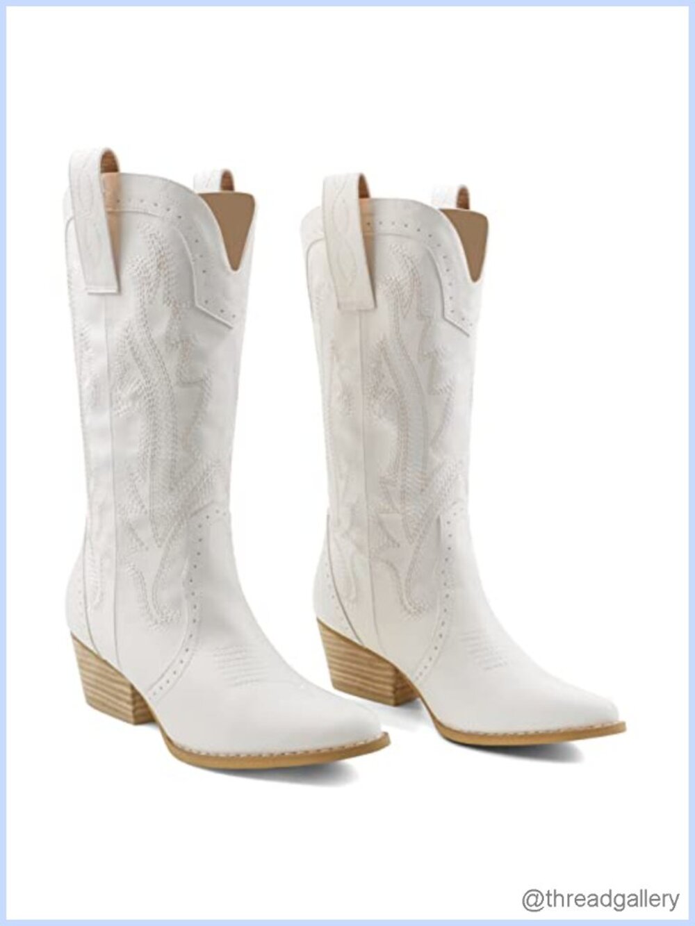 Mid Calf Cowboy Boots Women Faux Leather Western Cowgirl Pull On